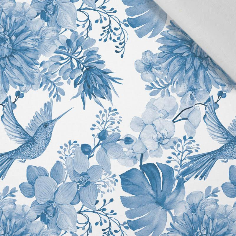 50cm HUMMINGBIRDS AND FLOWERS (CLASSIC BLUE) - Cotton woven fabric