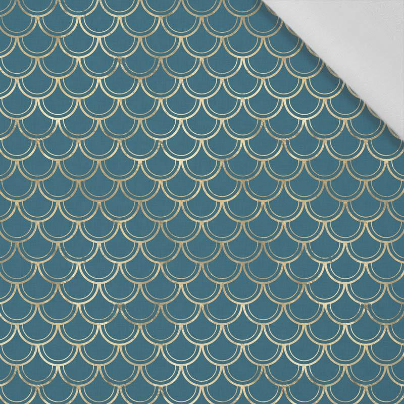 GOLDEN FISH SCALES pat. 2 (GOLDEN OCEAN) / sea blue - Cotton woven fabric