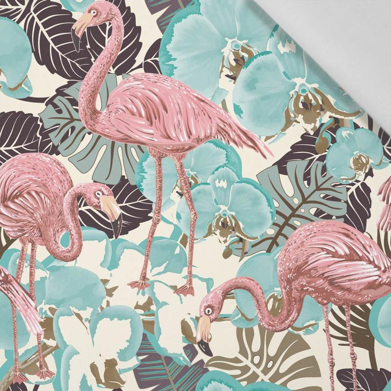 FLAMINGOS AND MONSTERAS - Cotton woven fabric