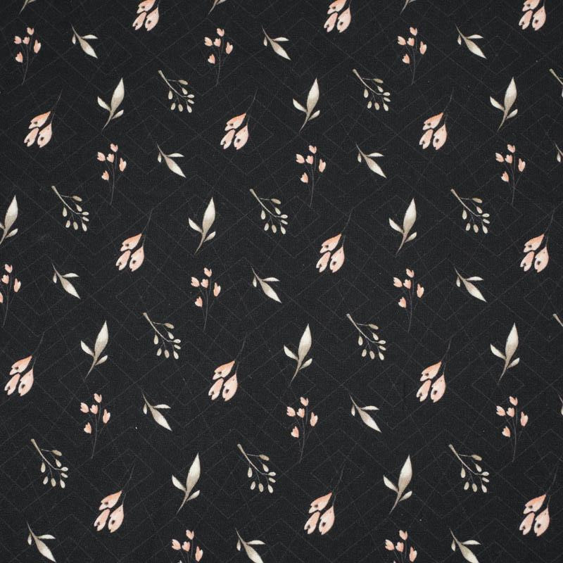 FLOWERS AND LEAVES pat. 4 / black - single jersey 