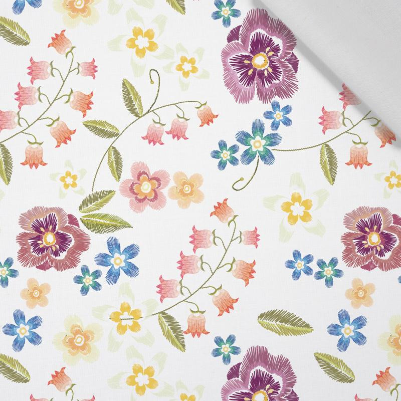 FLOWERS / white - Cotton woven fabric