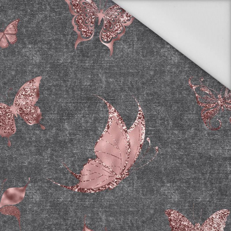 BUTTERFLIES (GLITTER BUTTERFLIES) / ACID WASH GREY - Waterproof woven fabric