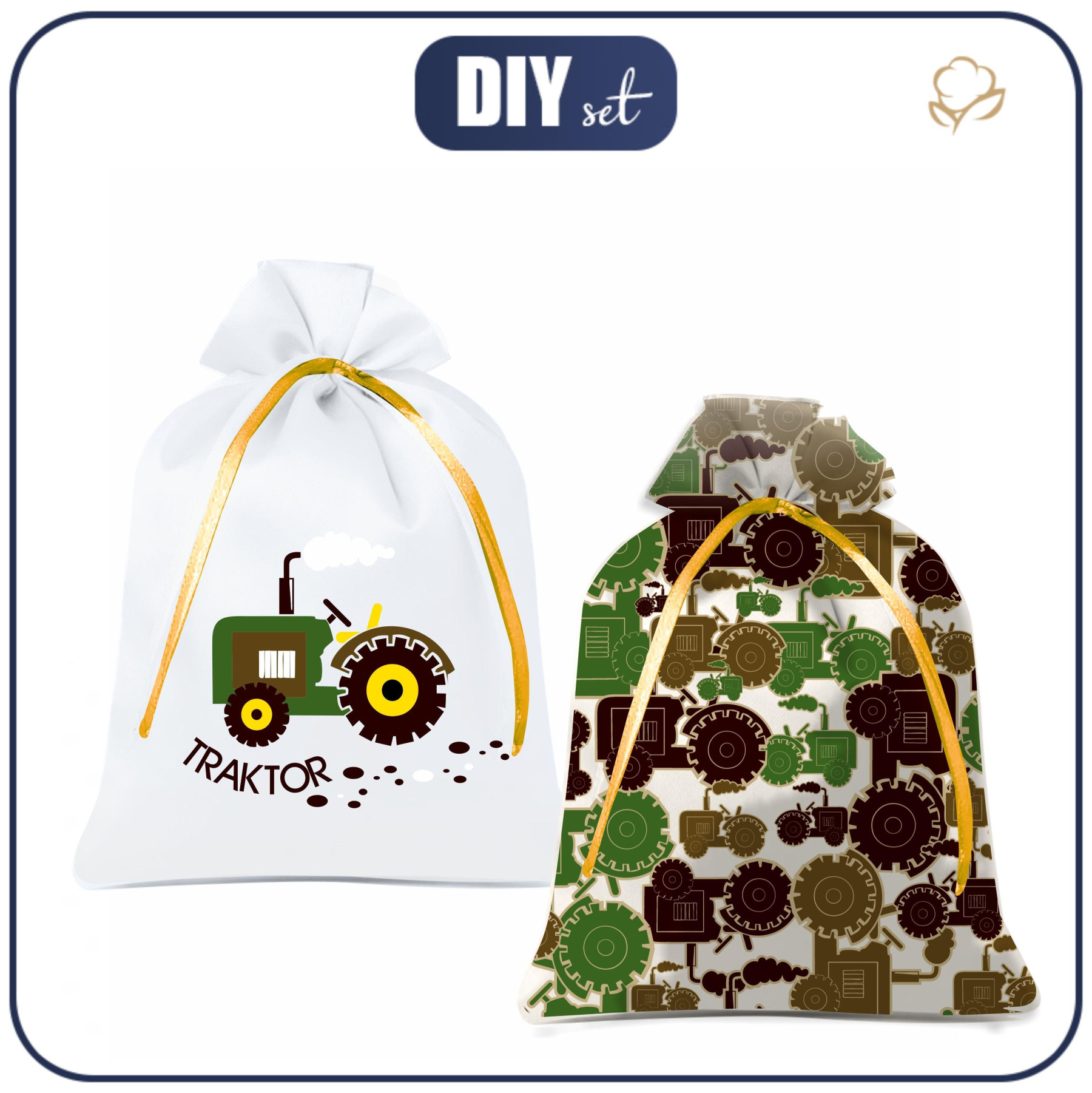 Gift pouches - TRACTOR GREEN - sewing set