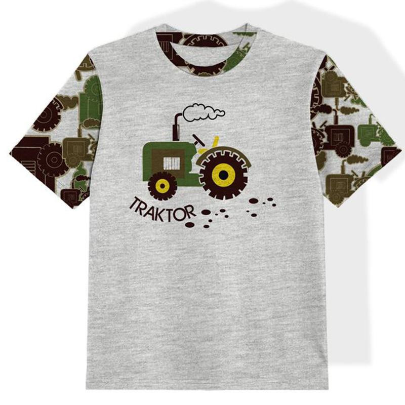 KID’S T-SHIRT- TRACTOR GREEN/ melange light grey- single jersey