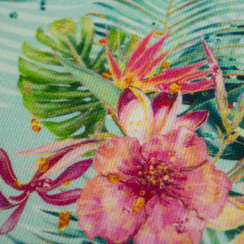 TROPICAL BOUQUET / mint - looped knit fabric