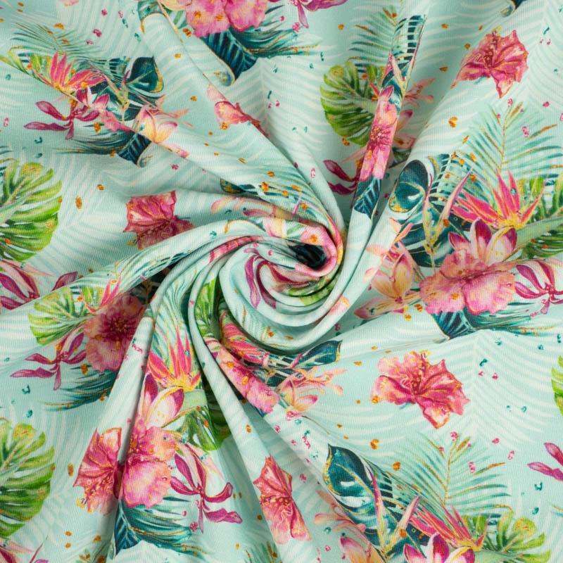 TROPICAL BOUQUET / mint - single jersey with elastane 