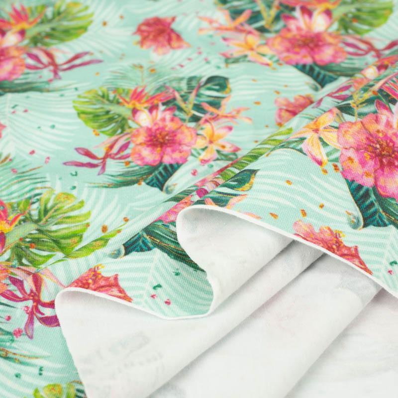 TROPICAL BOUQUET / mint - single jersey with elastane 
