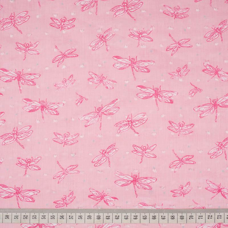 DRAGONFLIES / pink - Cotton batiste with knots 