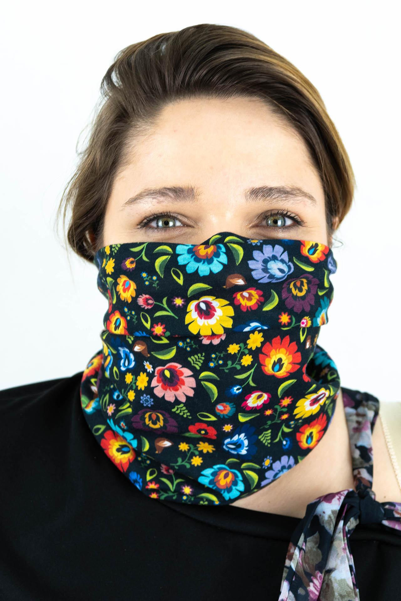 MULTIPURPOSE NECK WARMER - SPECKS (fuchsia) / black