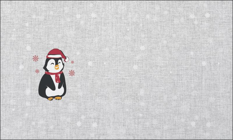 PENGUIN SANTA / red - acid wash grey - Cotton woven fabric panel ( 45 x 75 cm )