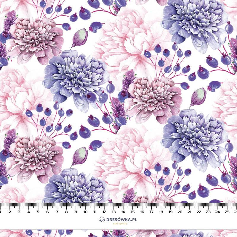 PURPLE PEONIES (IN THE MEADOW) - brushed knit fabric with teddy / alpine fleece