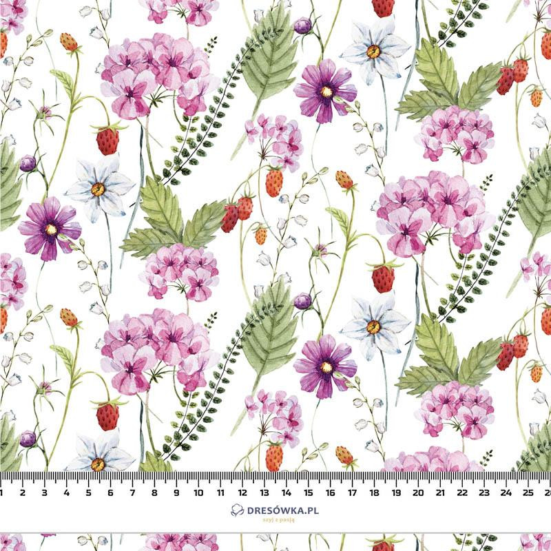 50CM FLOWERS AND WILD STRAWBERRIES (IN THE MEADOW) - Cotton woven fabric