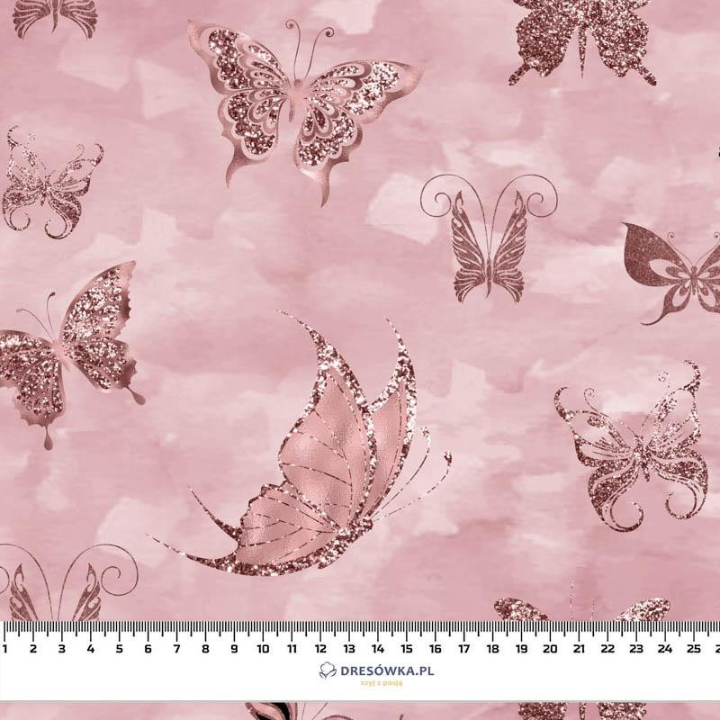 BUTTERFLIES (GLITTER BUTTERFLIES) / CAMOUFLAGE pat. 2 (rose quartz) - Cotton woven fabric