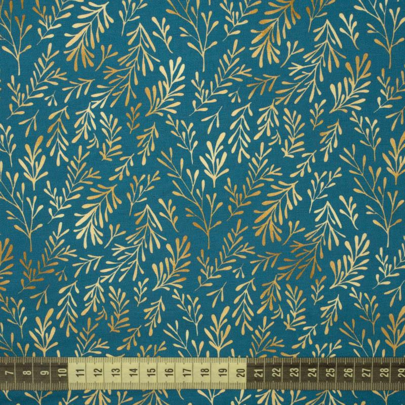 GOLDEN CORALS (GOLDEN OCEAN) / sea blue - looped knit fabric