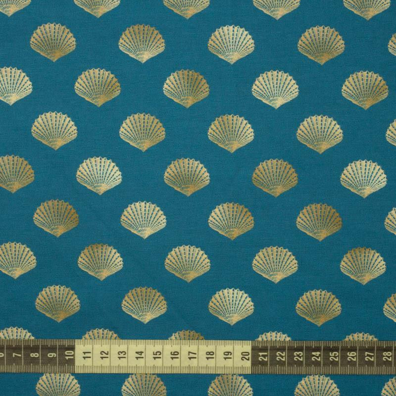 GOLDEN SHELLS (GOLDEN OCEAN) / sea blue - Waterproof woven fabric