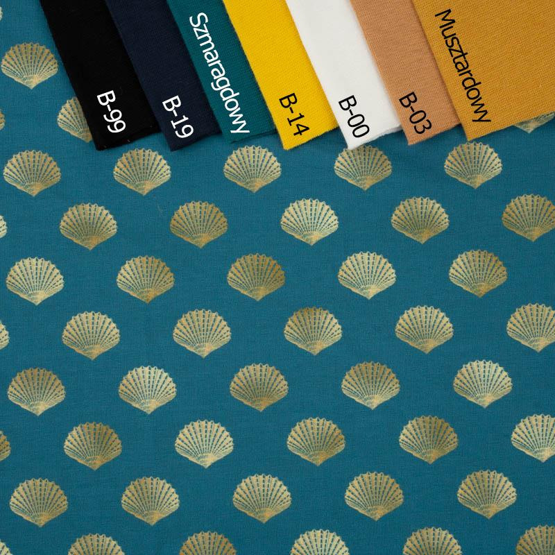 GOLDEN SHELLS (GOLDEN OCEAN) / sea blue - single jersey with elastane 