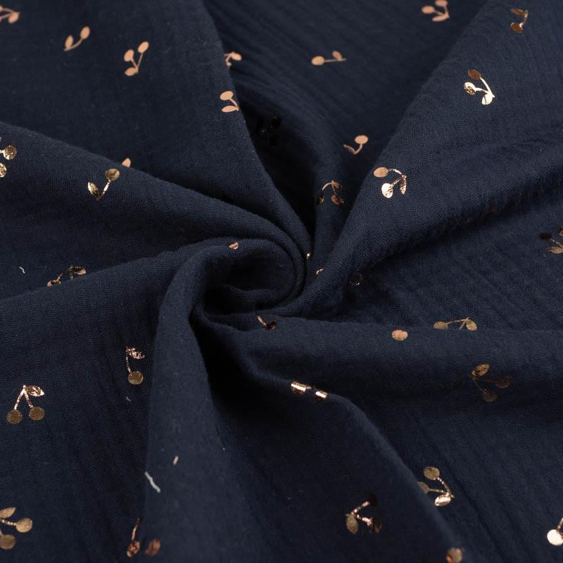 GOLDEN CHERRIES / navy - Cotton muslin