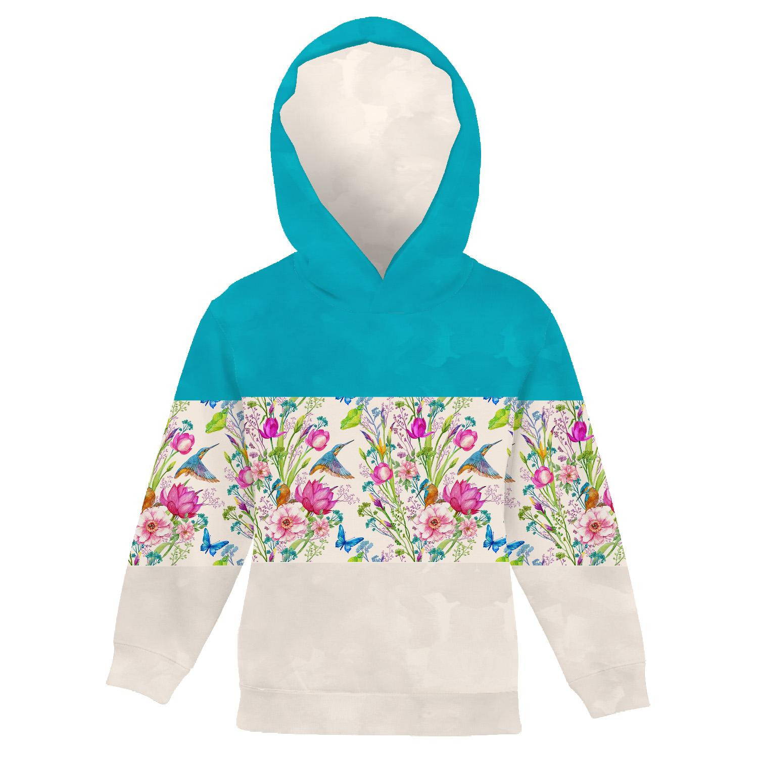 KID'S HOODIE (ALEX) - KINGFISHERS (KINGFISHERS IN THE MEADOW) / STRIPES - sewing set
