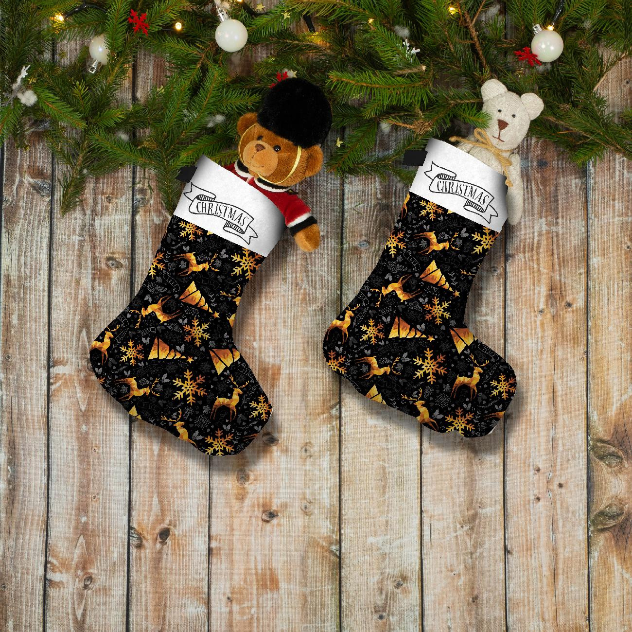 Christmas Stocking Set - GOLDEN DEERS / black
