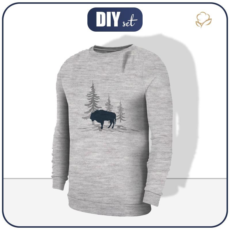 MEN’S SWEATSHIRT (OREGON) - EUROPEAN BISON (ADVENTURE) / melange light grey - looped knit fabric 