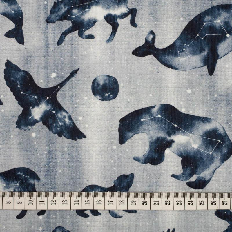 ANIMALS MIX (GALACTIC ANIMALS) / grey - single jersey with elastane 