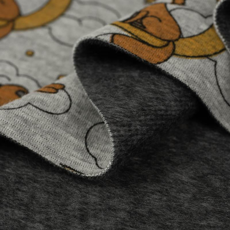 FOXES ON THE MOON / melange grey - brushed knit fabric with teddy