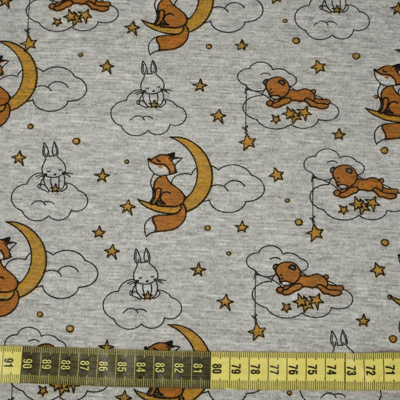 FOXES ON THE MOON / melange grey - brushed knit fabric with teddy