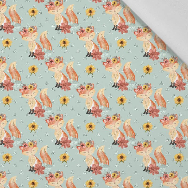 FOXES MIX 2 / mint (FOXES AND PUMPKINS) - Cotton woven fabric