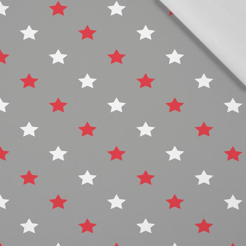 DIAGONAL RED STARS / grey - Cotton woven fabric