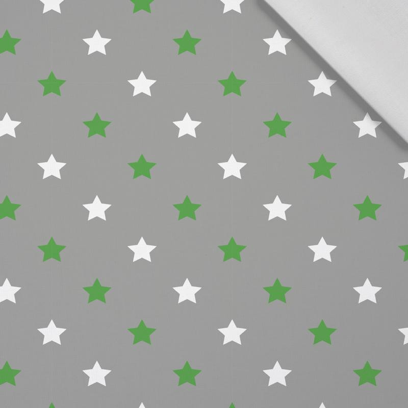 DIAGONAL GREEN STARS / grey - Cotton woven fabric
