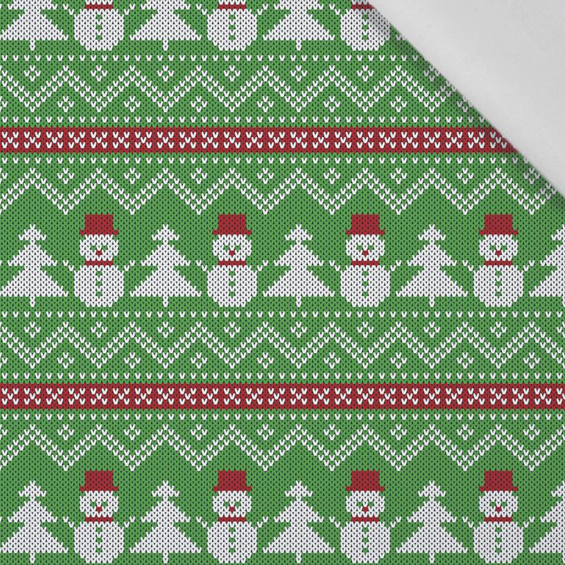 SNOWMEN WITH CHRISTMAS TREES / green - Cotton woven fabric