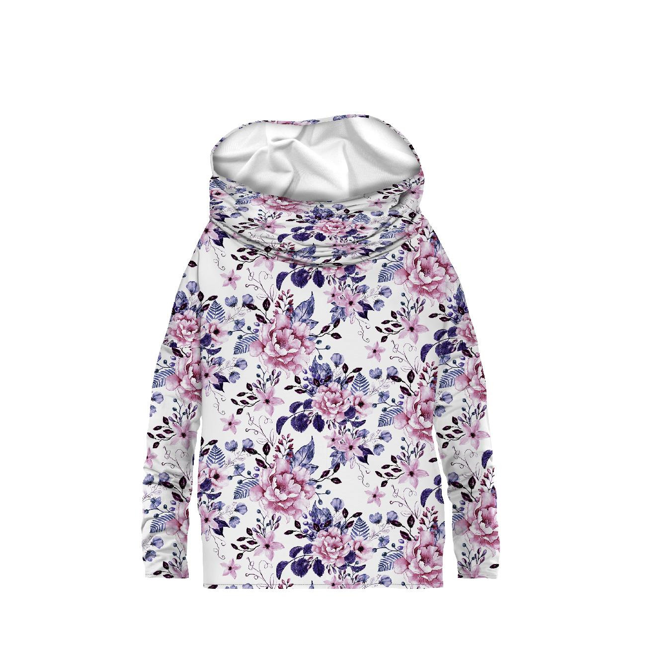 SNOOD SWEATSHIRT (FURIA) - WILD ROSE FLOWERS PAT. 1 (BLOOMING MEADOW) (Very Peri) - looped knit fabric 