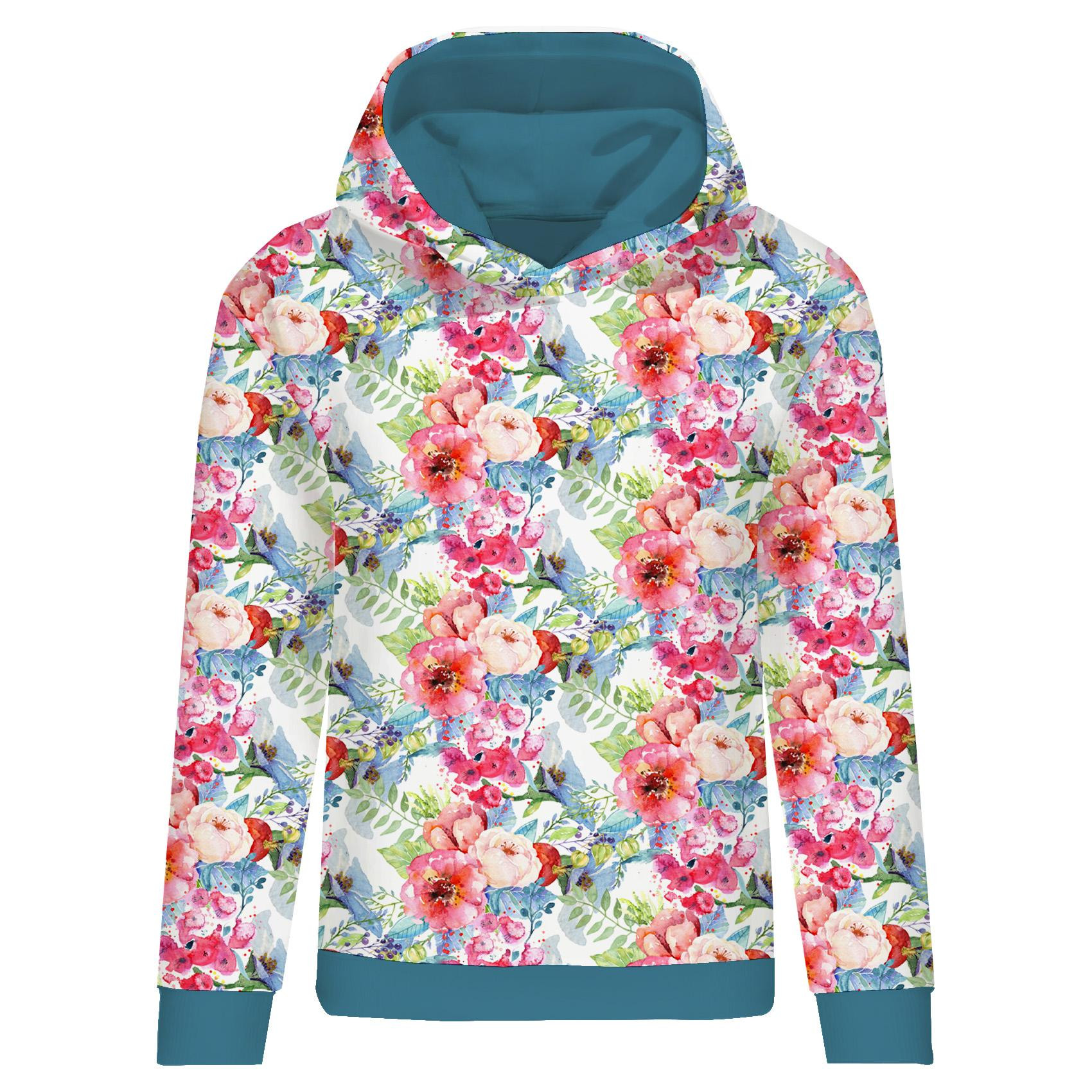 CLASSIC WOMEN’S HOODIE (POLA) - WILD ROSE PAT. 3 (IN THE MEADOW) - looped knit fabric 