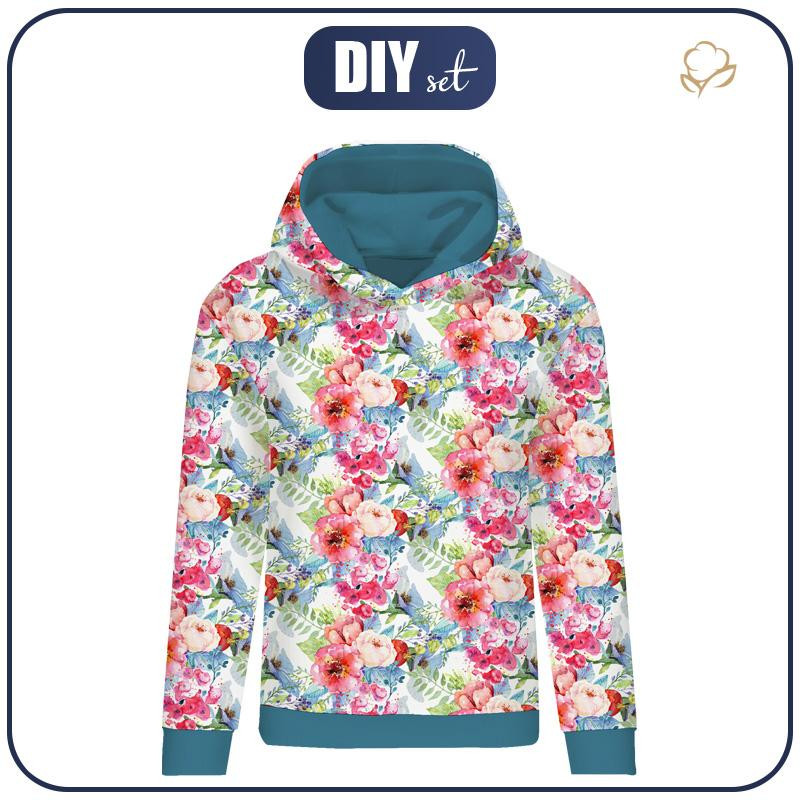 CLASSIC WOMEN’S HOODIE (POLA) - WILD ROSE PAT. 3 (IN THE MEADOW) - looped knit fabric 