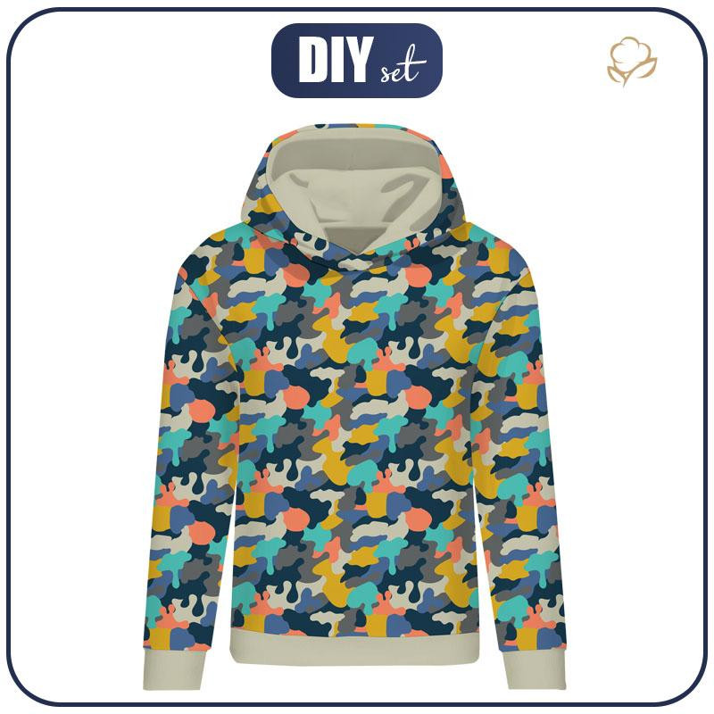 CLASSIC WOMEN’S HOODIE (POLA) - CAMOUFLAGE COLORFUL pat. 2 - looped knit fabric 