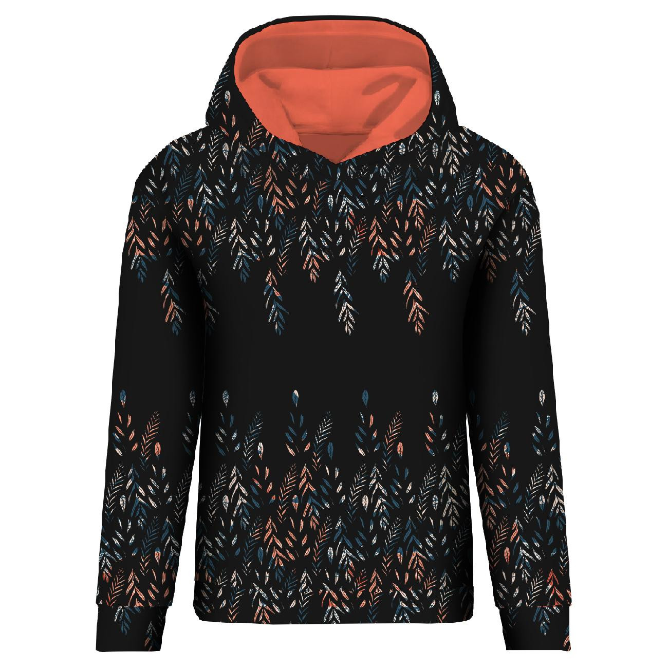 CLASSIC WOMEN’S HOODIE (POLA) - LEAVES PAT. 3 / BLACK - looped knit fabric ITY