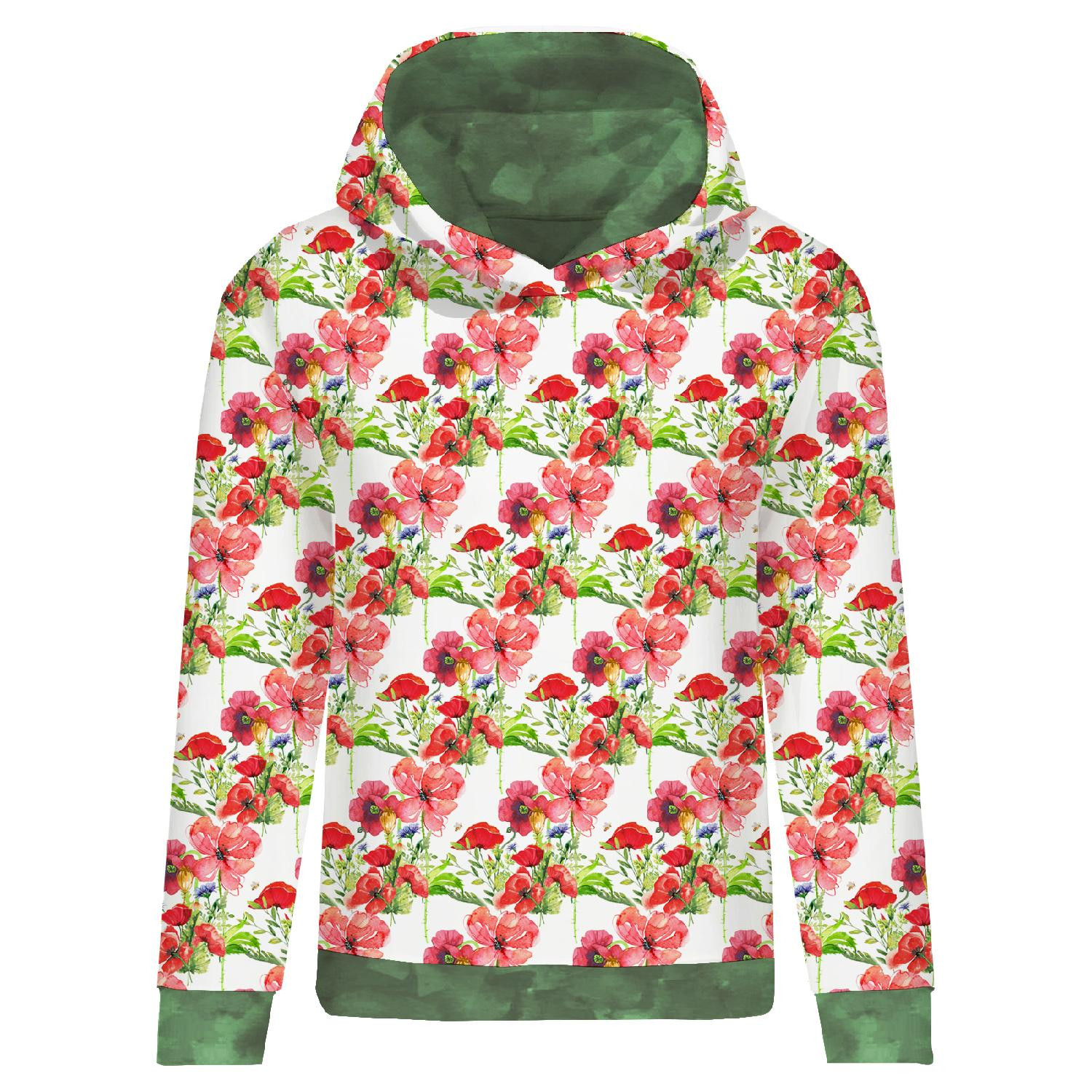 CLASSIC WOMEN’S HOODIE (POLA) - POPPIES PAT. 2 (IN THE MEADOW) - looped knit fabric 
