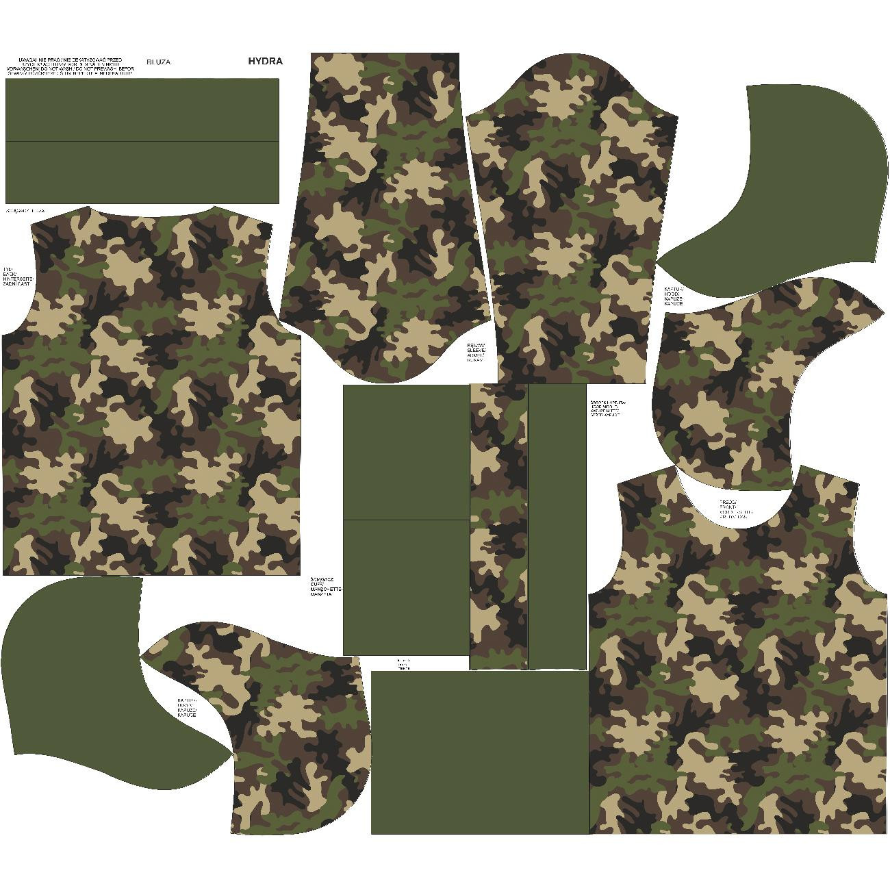 HYDROPHOBIC HOODIE UNISEX - CAMOUFLAGE OLIVE - sewing set