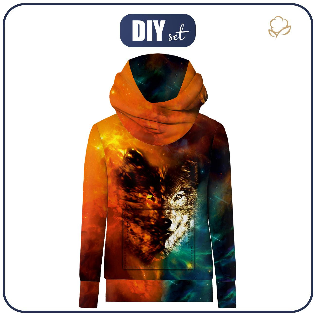 HYDROPHOBIC HOODIE UNISEX - WOLF / galaxy - sewing set