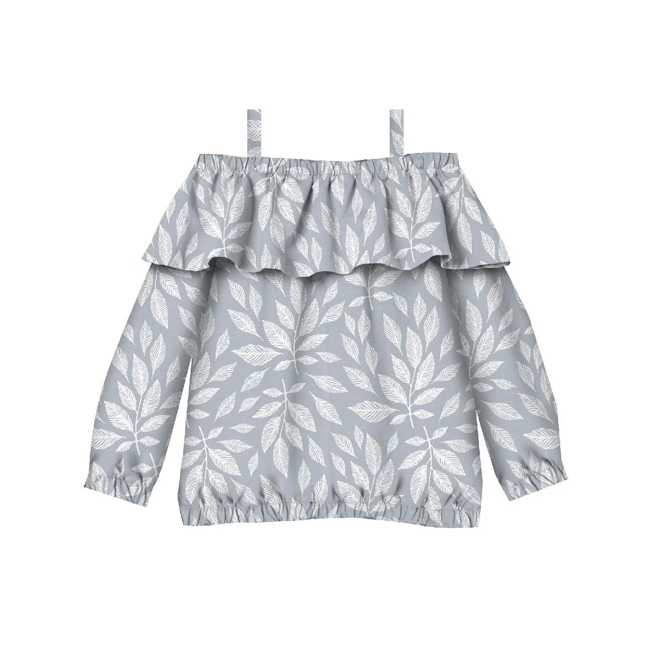 Bardot neckline blouse (VIKI) - WHITE LEAVES - sewing set