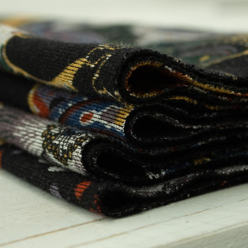 BOHO FLOWERS / mustard - Thick viscose knit fabric