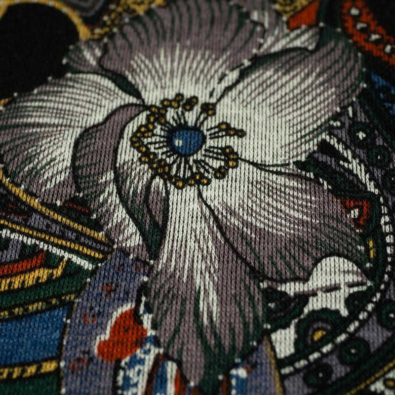 BOHO FLOWERS / mustard - Thick viscose knit fabric