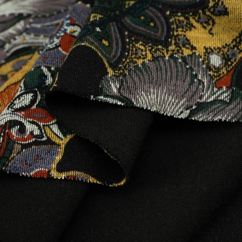 BOHO FLOWERS / mustard - Thick viscose knit fabric