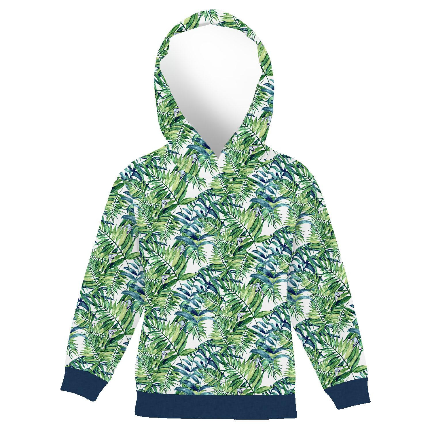 KID'S HOODIE (ALEX) - MINI LEAVES AND INSECTS PAT. 6 (TROPICAL NATURE) / white - sewing set