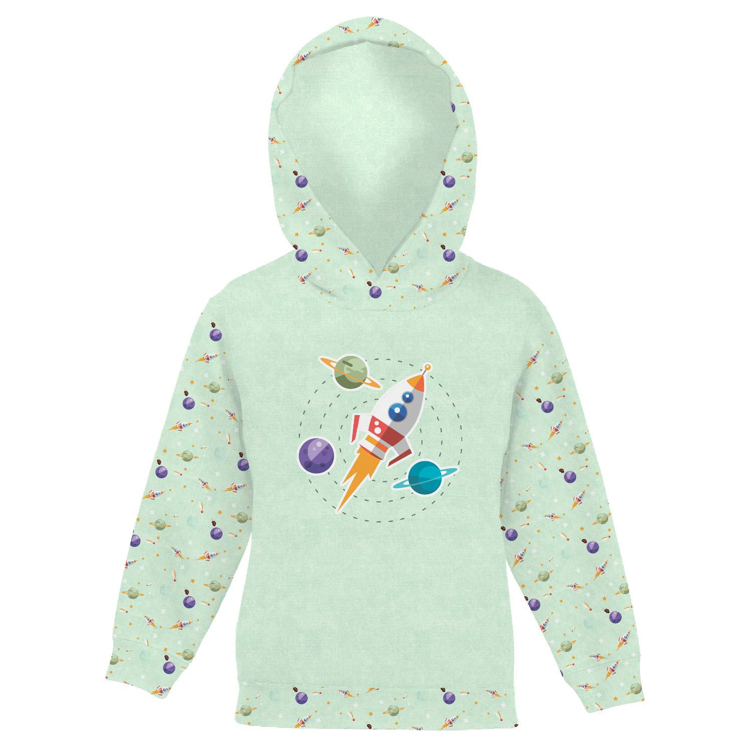 KID'S HOODIE (ALEX) - ROCKET AND PLANETS (SPACE EXPEDITION) / ACID WASH MINT - sewing set