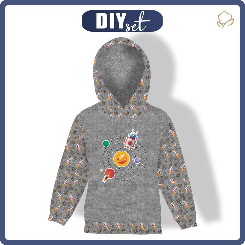 KID'S HOODIE (ALEX) - SOLAR SYSTEM (SPACE EXPEDITION) / ACID WASH GREY - sewing set