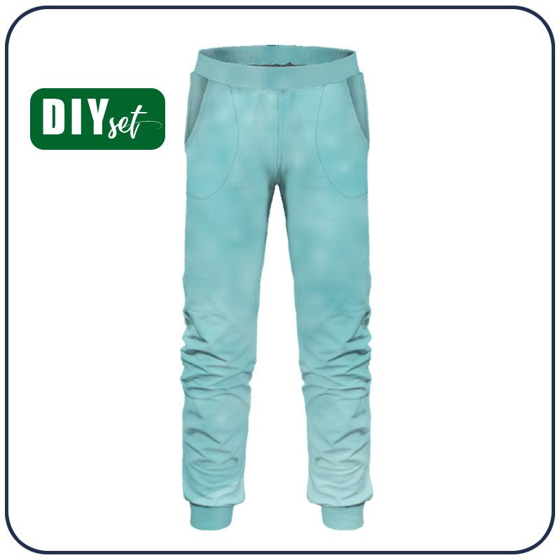 CHILDREN'S JOGGERS (LYON) - FLAMINGOS pat. 2 / background - looped knit fabric