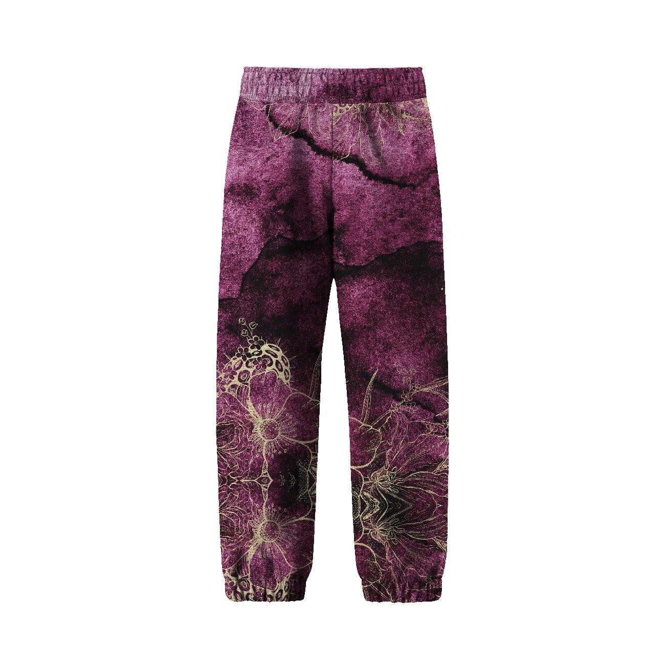 CHILDREN'S SOFTSHELL TROUSERS (YETI) - FLOWERS / golden contour Pat. 1  / WATERCOLOR MARBLE - sewing set