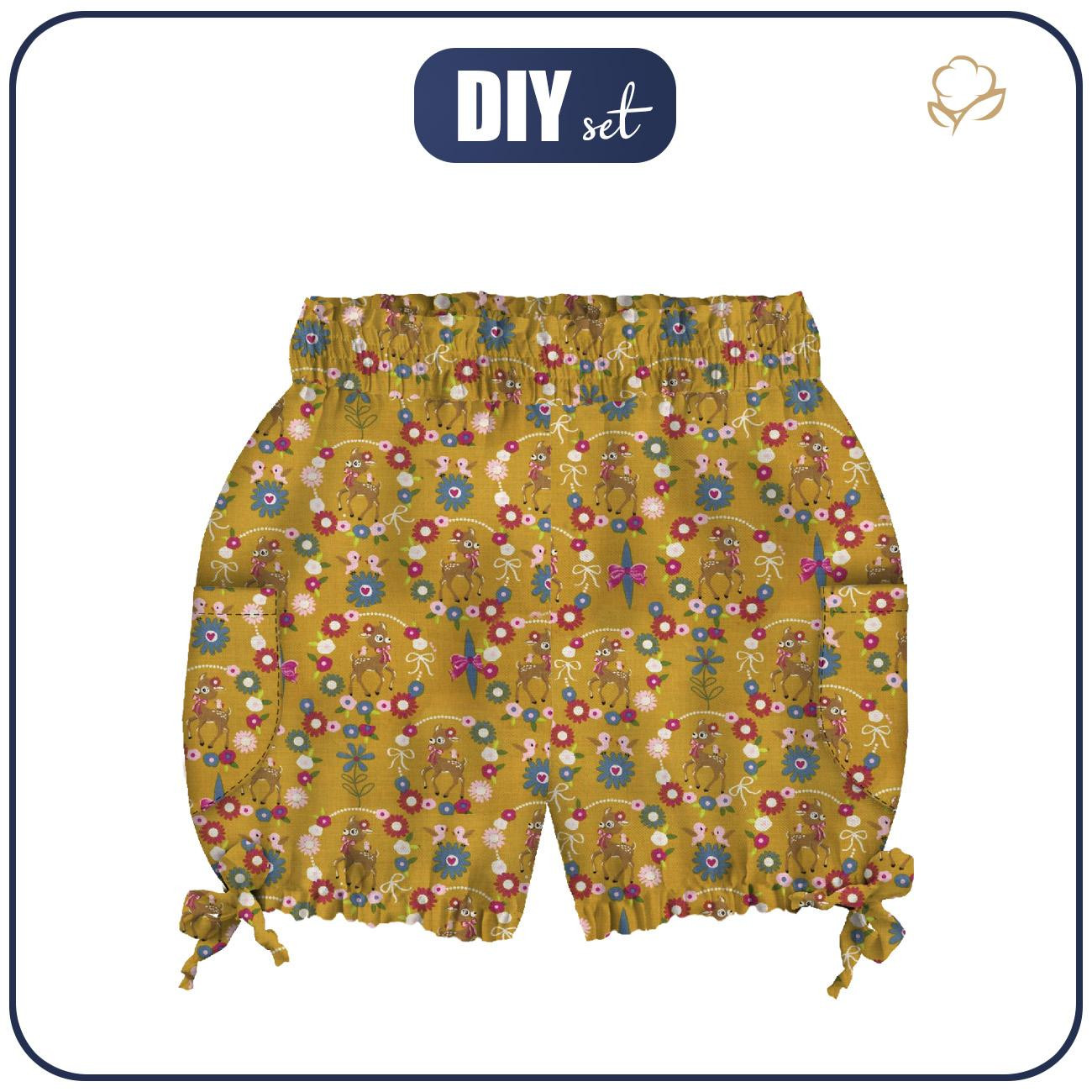 KID`S PUMPY SHORTS - ROE DEER (wreaths) / mustard - sewing set