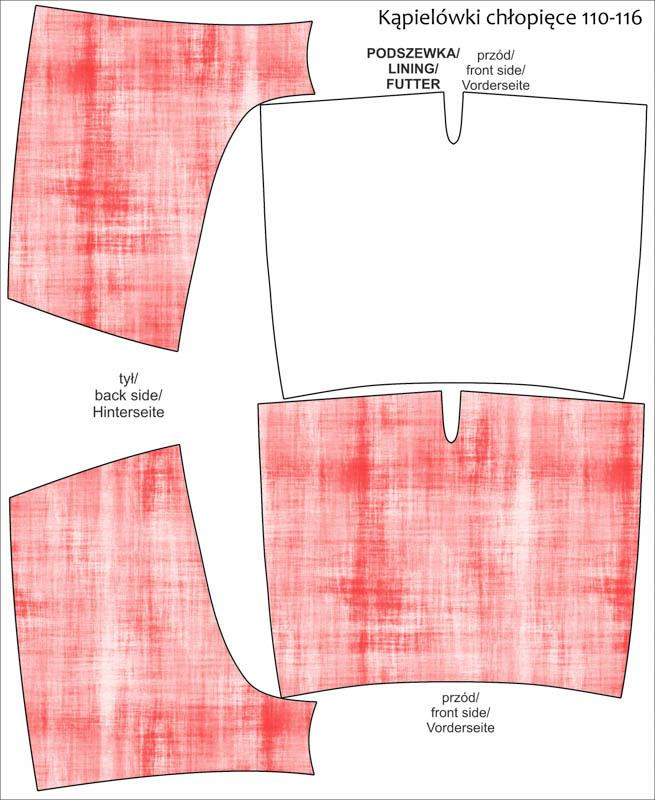 Boy's swim trunks - ACID WASH PAT. 2 (red) - sewing set